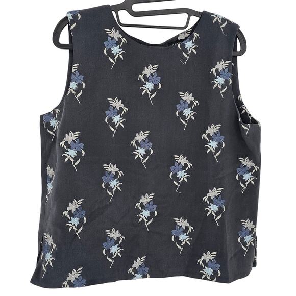 Josephine Chaus Black Floral Embroidered Silk Blouse Top Sz 10 VTG 90s Y2K - Picture 1 of 8